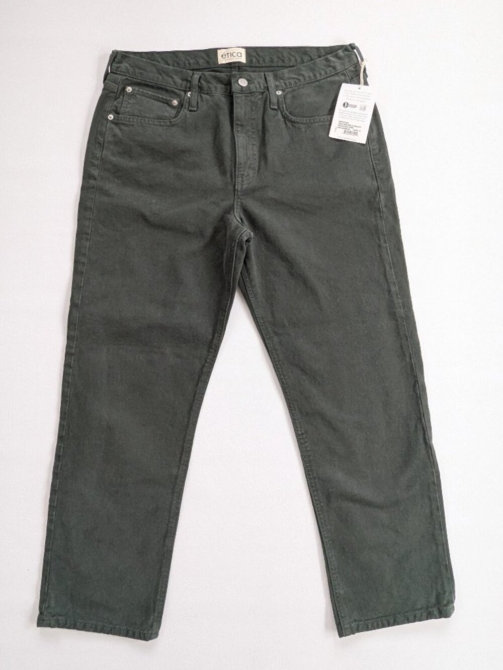 NWT Etica Rhea Denim Pants Straight Leg High Rise Size 31 Dark Green - Picture 3 of 13